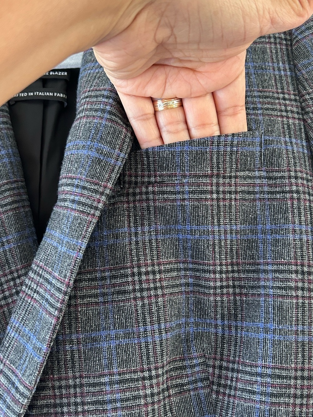 Madewell Gray-Blue Checked Double-Breasted Blazer - Picture 4 of 16